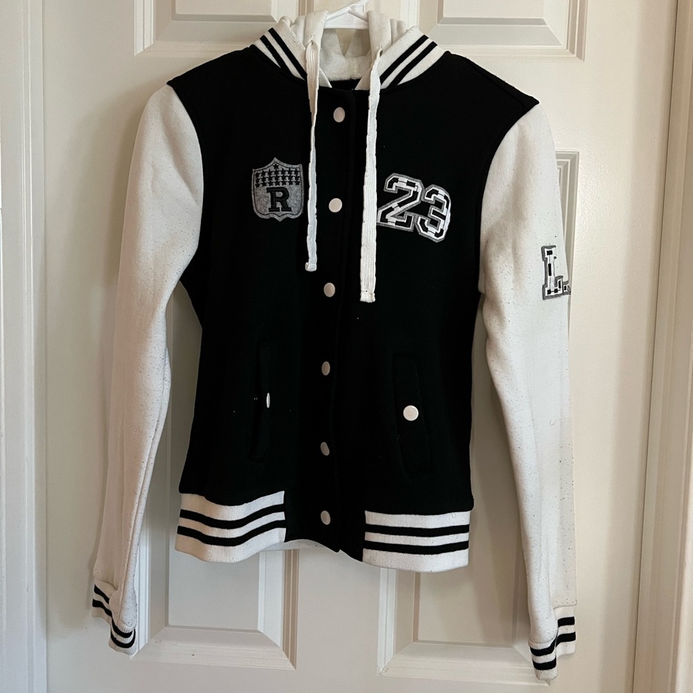 New Look Black and White Varsity Hoodie
